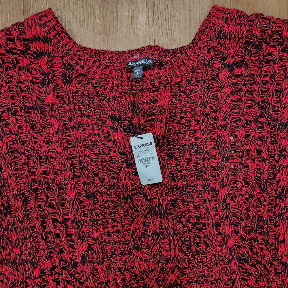 Express Soft Cable Knit Cotton Blend Red Black Marl Sweater Size S Long Sleeve